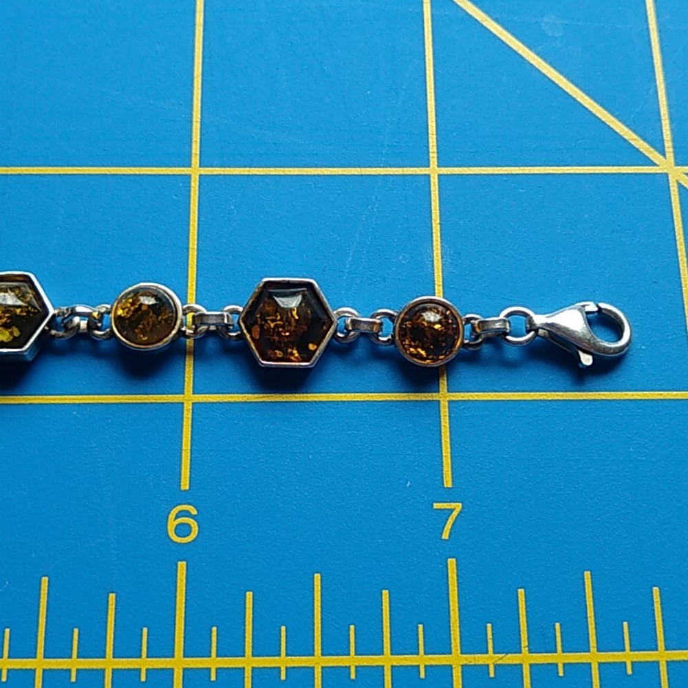 Sterling silver green amber 7.5" bracelet